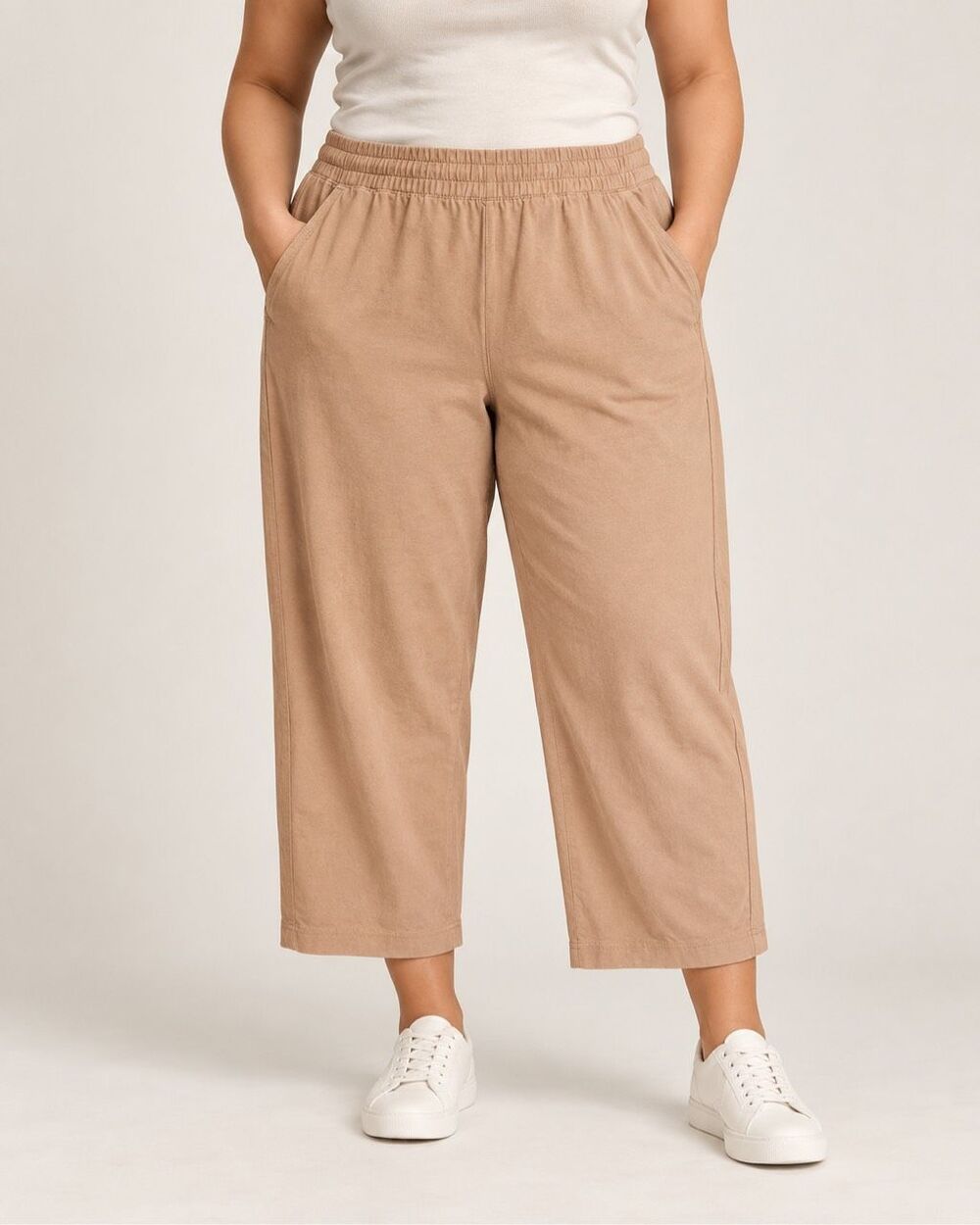 Everlane Women’s XL Tan Organic Cotton Pull On Crop Wide Leg Pants Elastic Waist